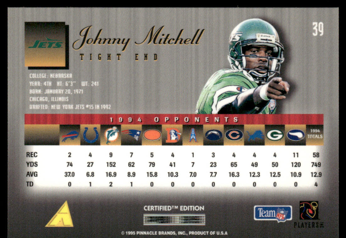 Johnny Mitchell 1995 Select Certified #39 New York Jets