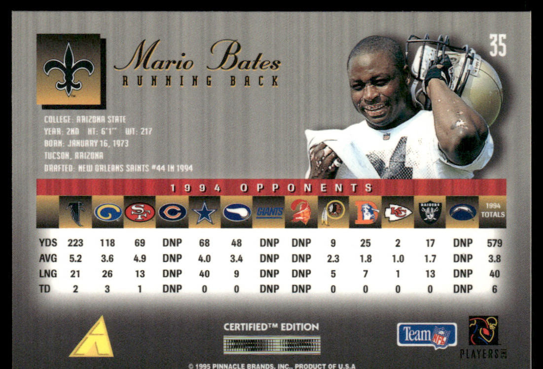 Mario Bates 1995 Select Certified #35 New Orleans Saints