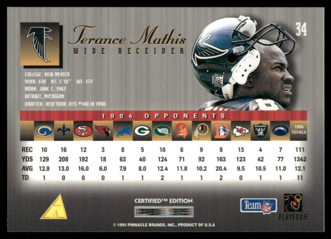 Terance Mathis 1995 Select Certified #34 Atlanta Falcons