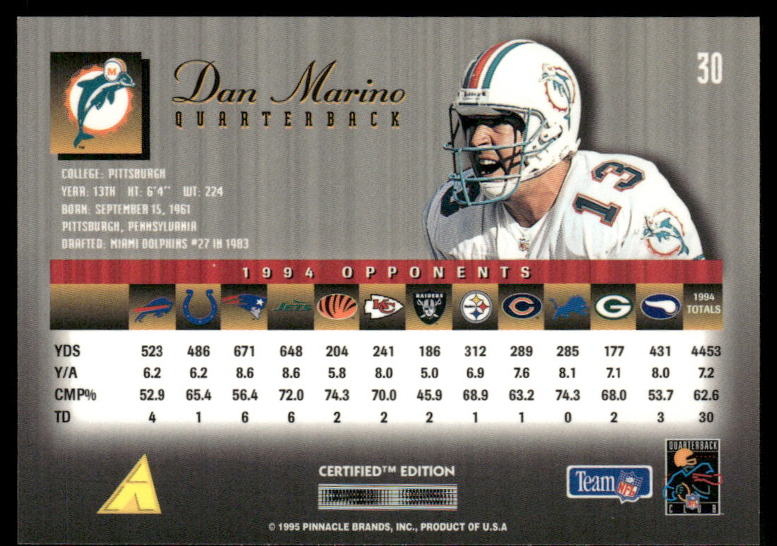Dan Marino 1995 Select Certified #30 Miami Dolphins