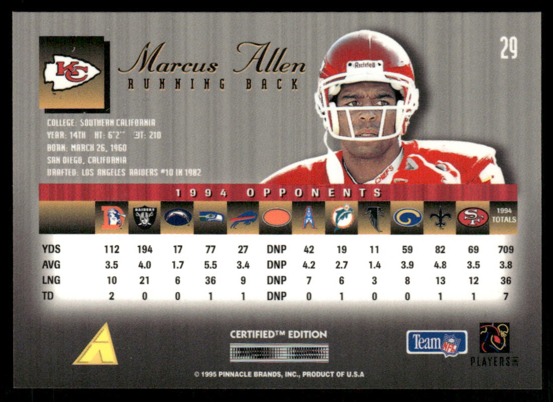 Marcus Allen 1995 Select Certified #29 Kansas City Chiefs