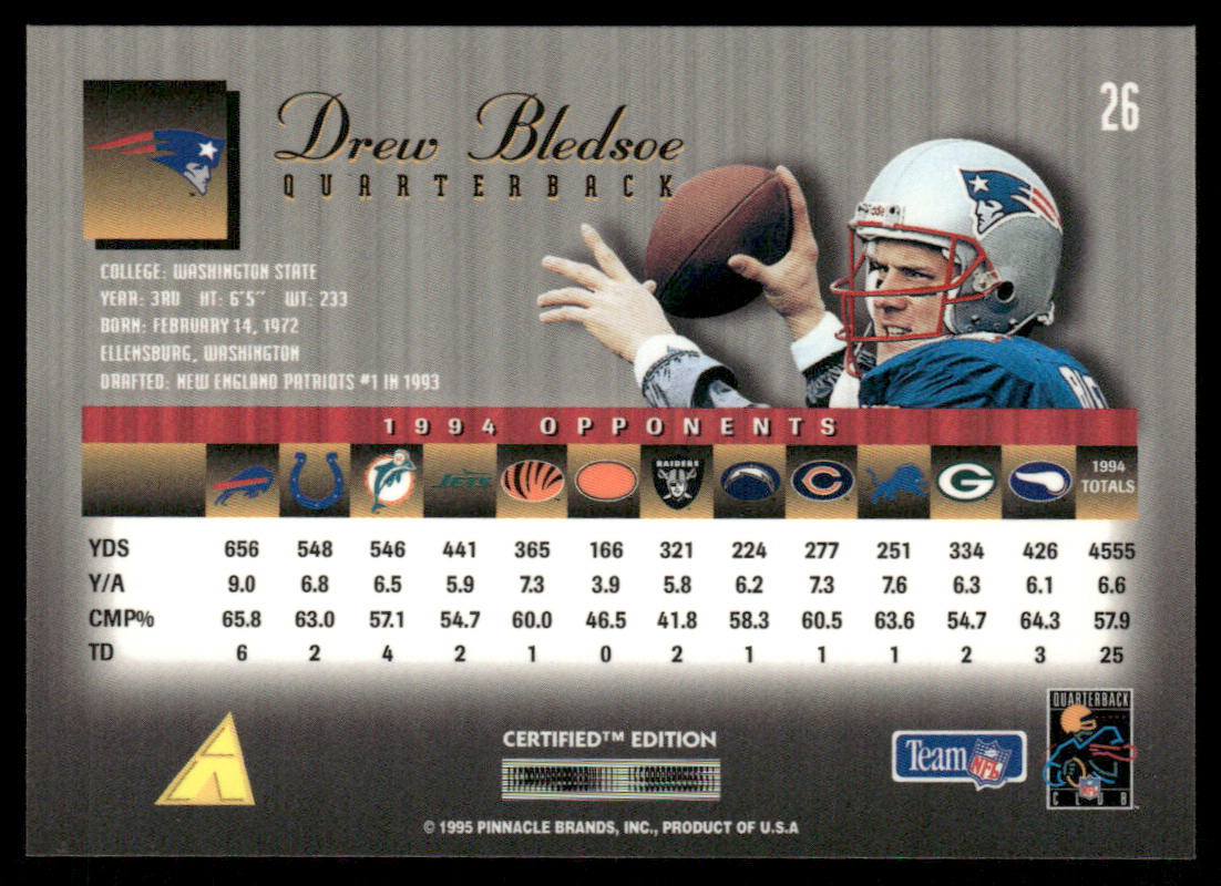 Drew Bledsoe 1995 Select Certified #26 New England Patriots