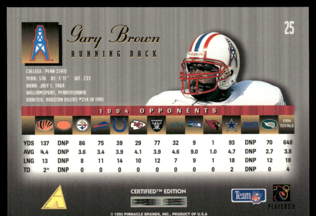 Gary Brown 1995 Select Certified #25 Houston Oilers