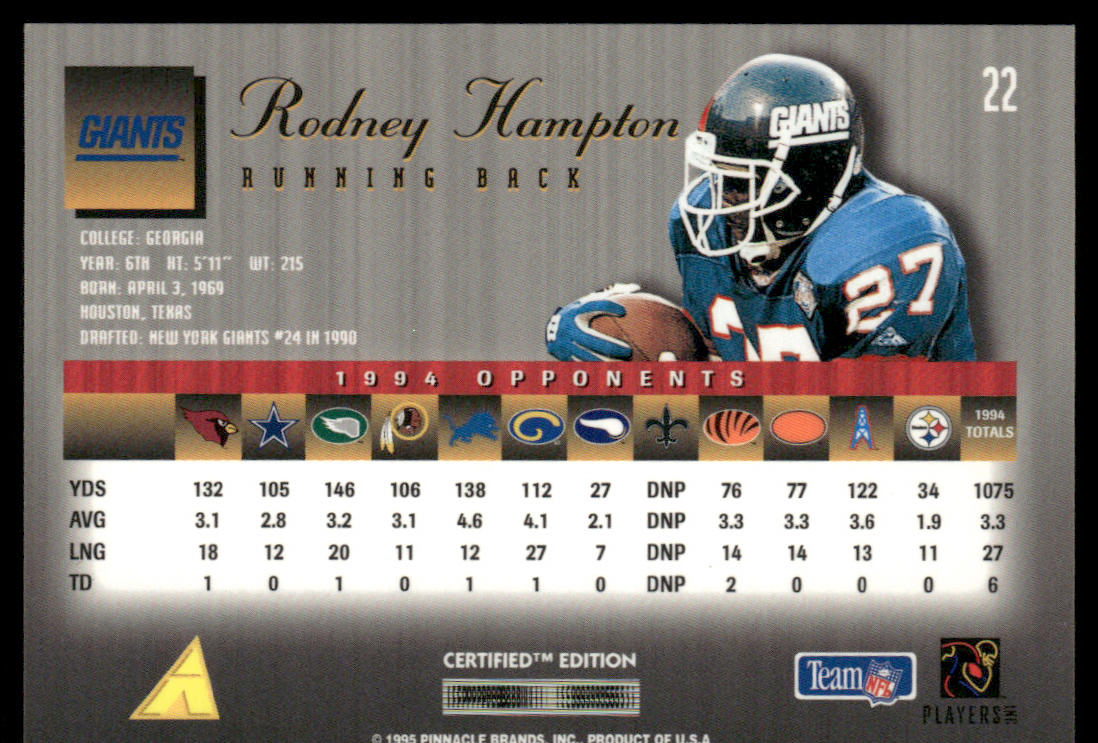 Rodney Hampton 1995 Select Certified #22 New York Giants