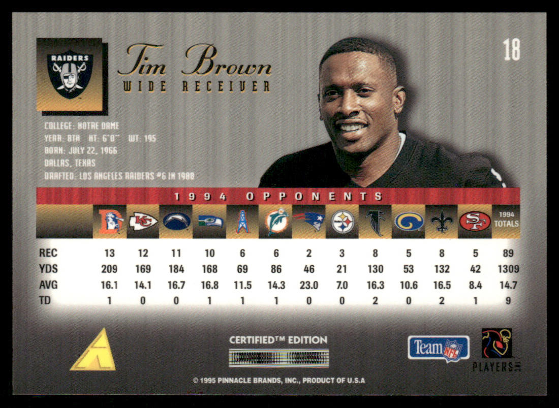 Tim Brown 1995 Select Certified #18 Oakland Raiders