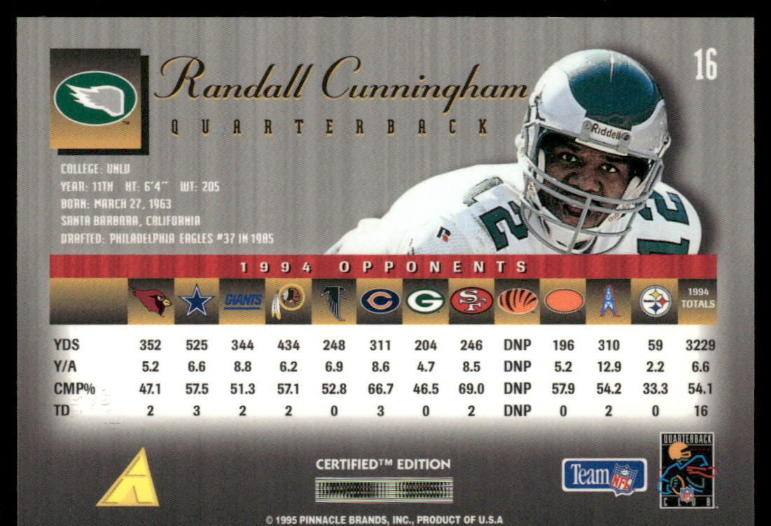Randall Cunningham 1995 Select Certified #16 Philadelphia Eagles