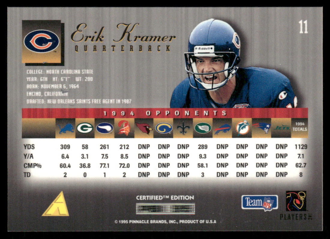 Erik Kramer 1995 Select Certified #11 Chicago Bears