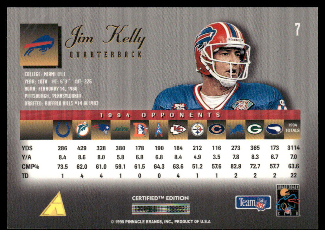 Jim Kelly 1995 Select Certified #7 Buffalo Bills