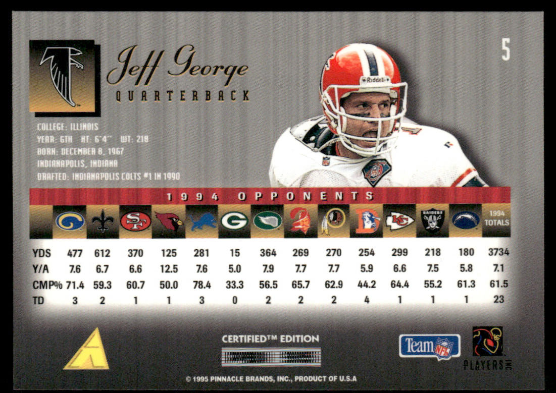 Jeff George 1995 Select Certified #5 Atlanta Falcons