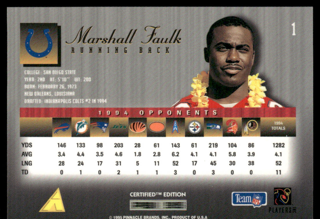 Marshall Faulk 1995 Select Certified #1 Indianapolis Colts
