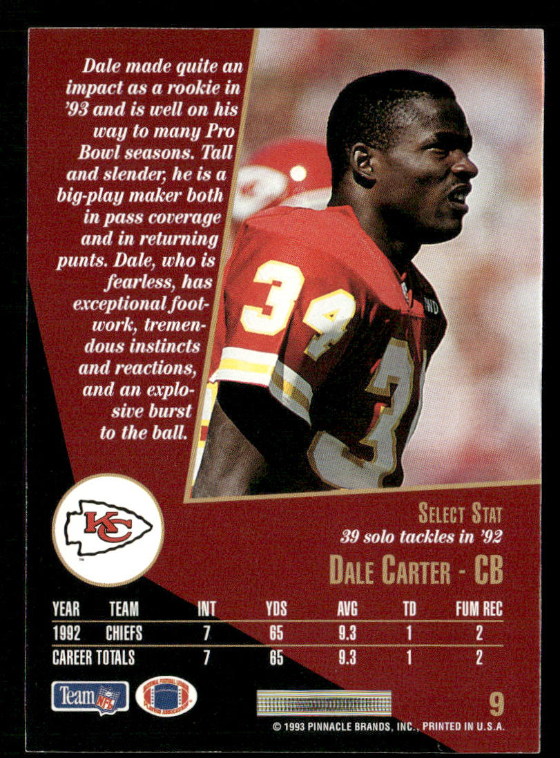 Dale Carter 1993 Select #9 Kansas City Chiefs