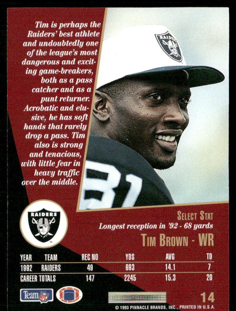 Tim Brown 1993 Select #14 Los Angeles Raiders