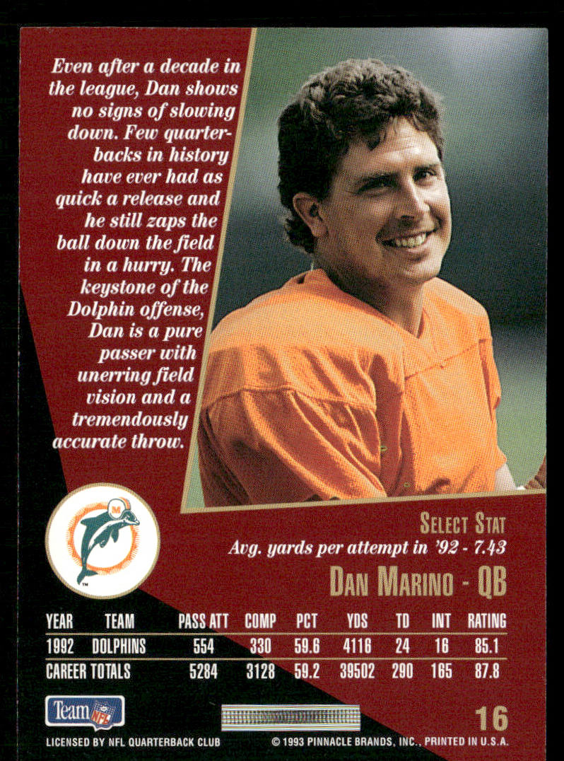 Dan Marino 1993 Select #16 Miami Dolphins