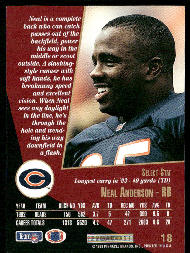 Neal Anderson 1993 Select #18 Chicago Bears