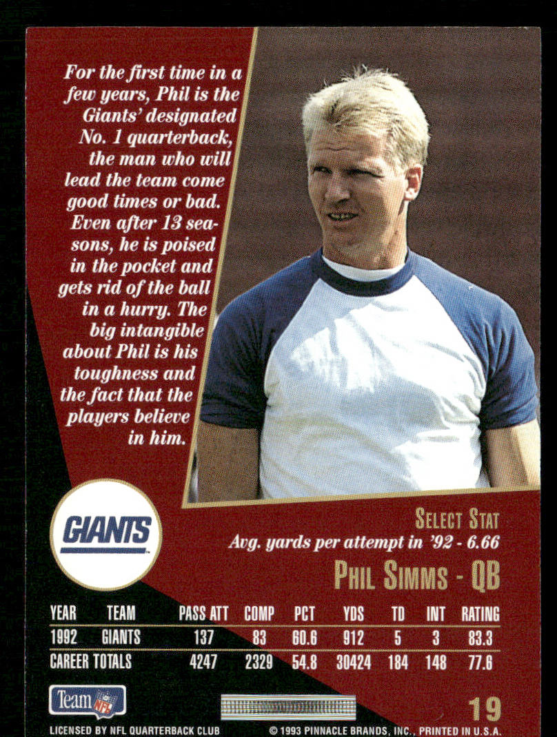 Phil Simms 1993 Select #19 New York Giants
