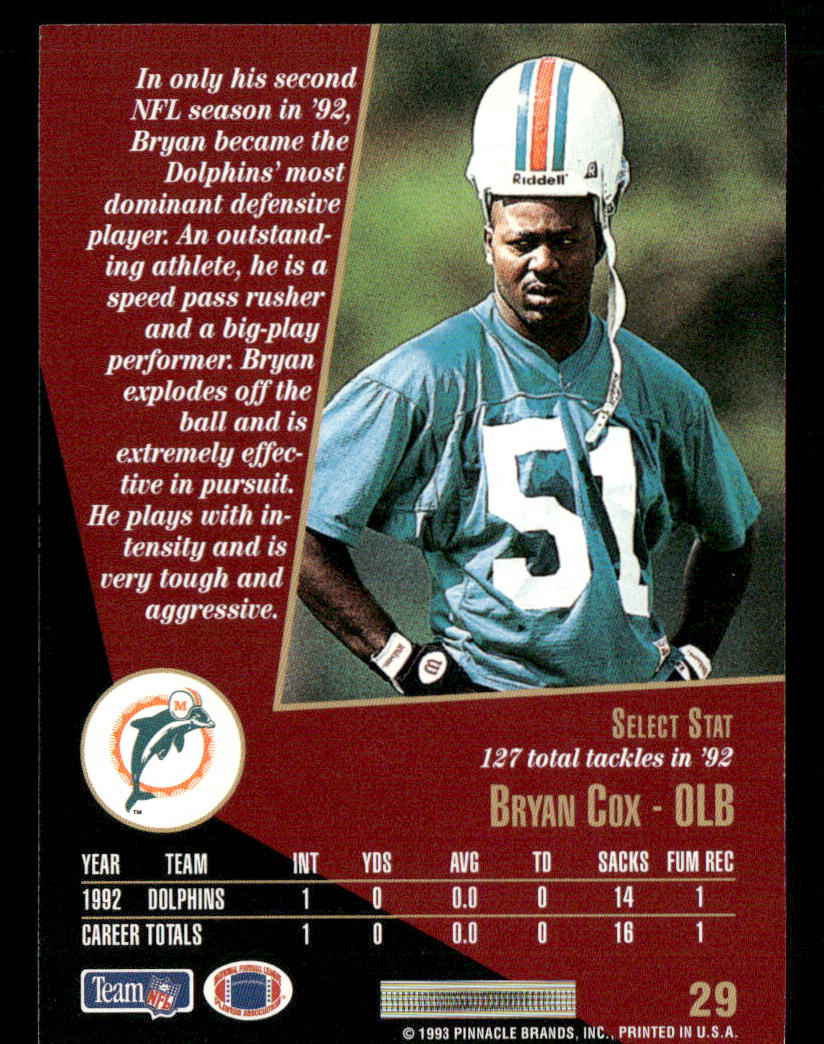 Bryan Cox 1993 Select #29 Miami Dolphins
