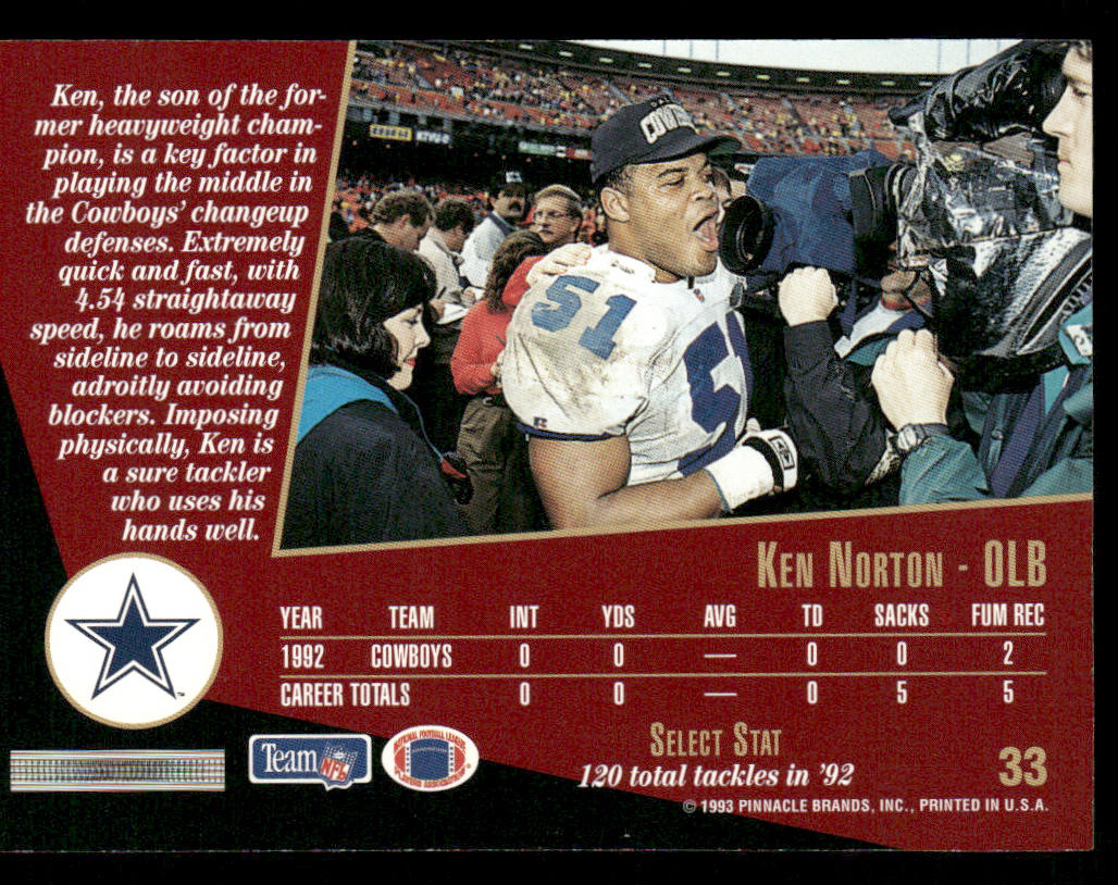 Ken Norton 1993 Select #33 Dallas Cowboys