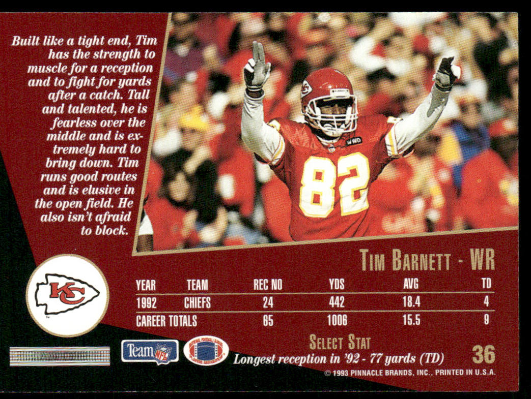 Tim Barnett 1993 Select #36 Kansas City Chiefs