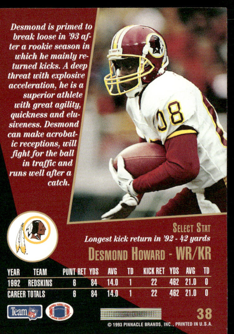 Desmond Howard 1993 Select #38 Washington Redskins