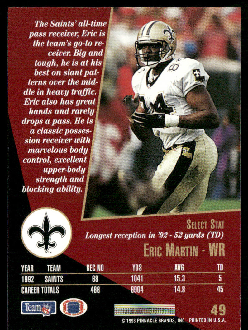 Eric Martin 1993 Select #49 New Orleans Saints