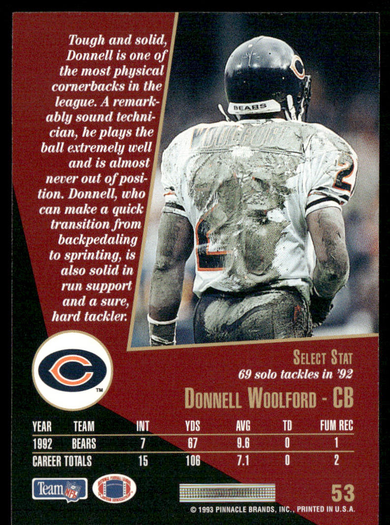 Donnell Woolford 1993 Select #53 Chicago Bears
