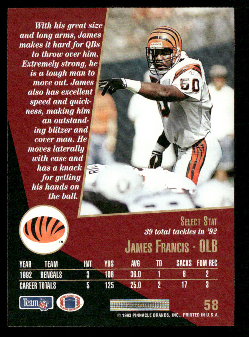 James Francis 1993 Select #58 Cincinnati Bengals
