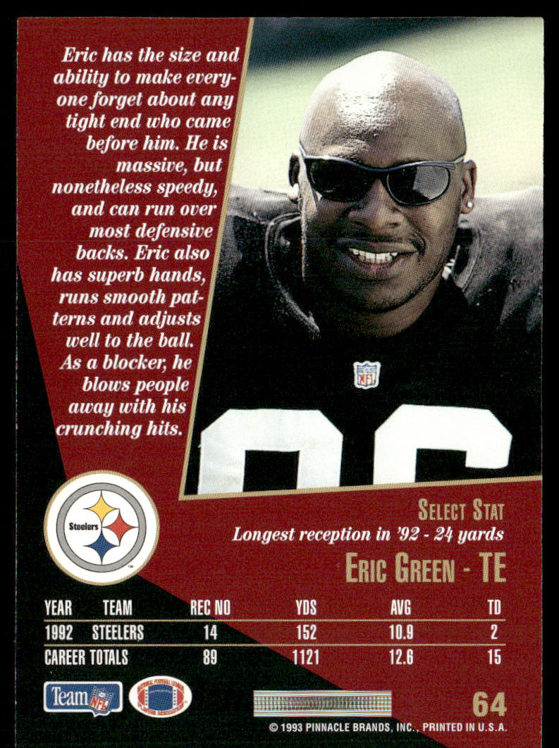 Eric Green 1993 Select #64 Pittsburgh Steelers