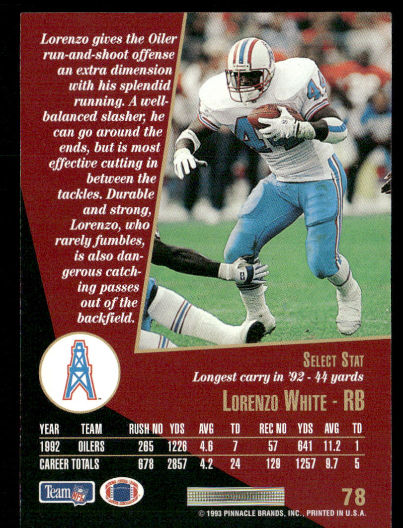 Lorenzo White 1993 Select #78 Houston Oilers