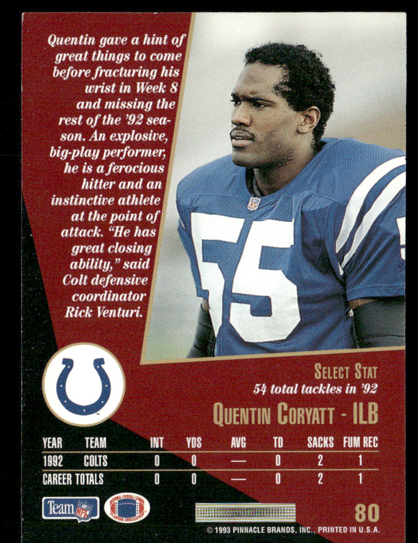 Quentin Coryatt 1993 Select #80 Indianapolis Colts