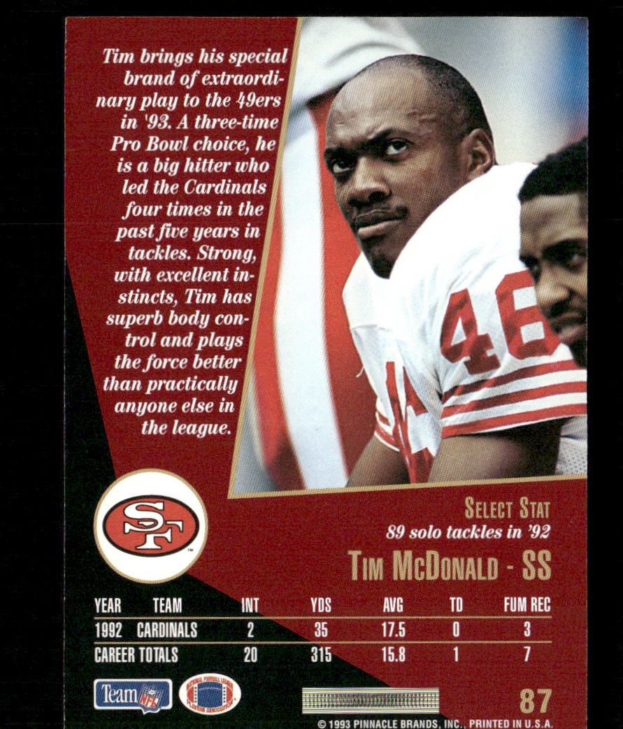 Tim McDonald 1993 Select #87 San Francisco 49ers