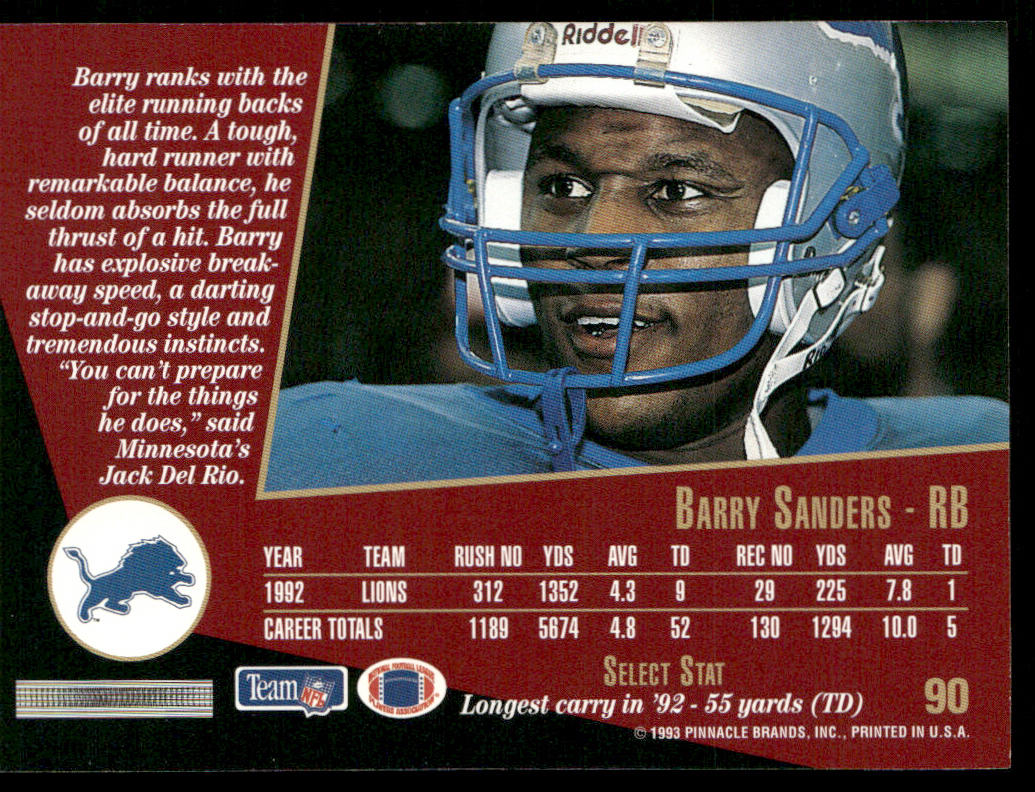 Barry Sanders 1993 Select #90 Detroit Lions