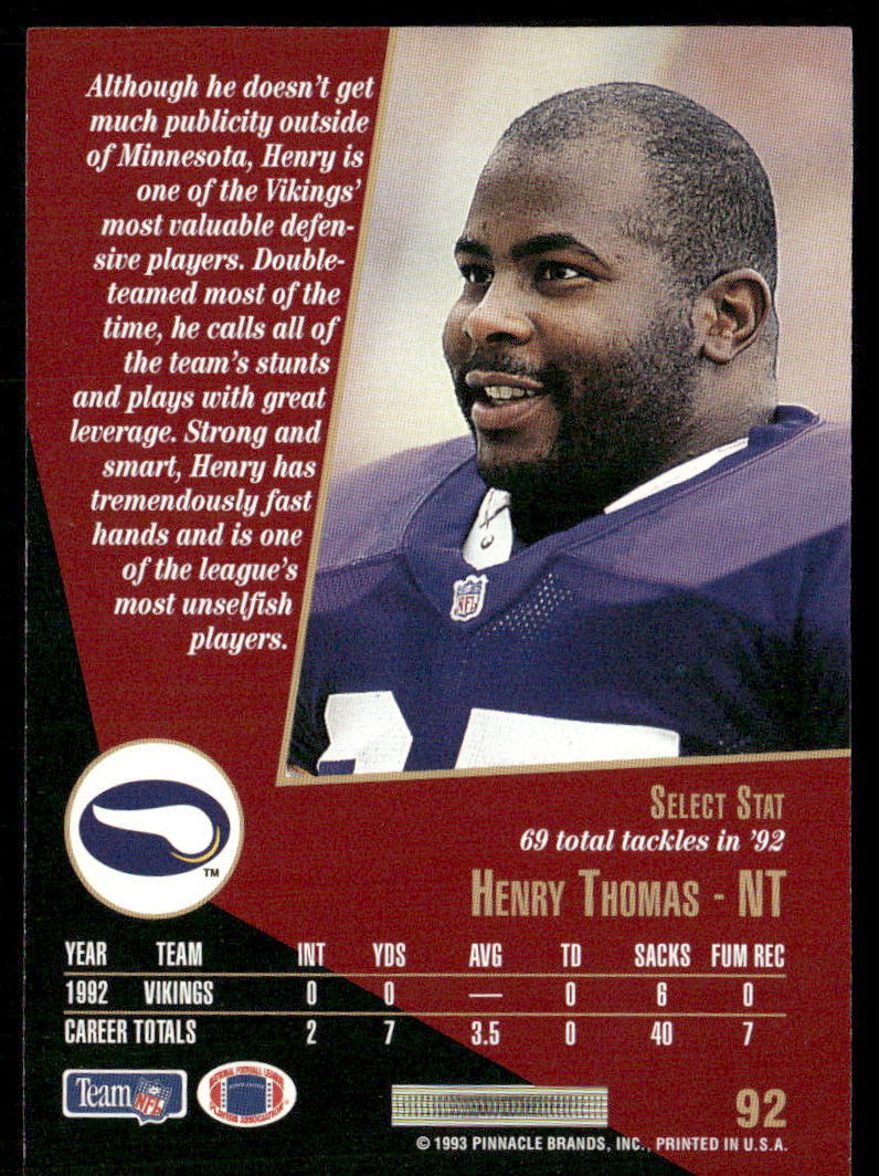 Henry Thomas 1993 Select #92 Minnesota Vikings