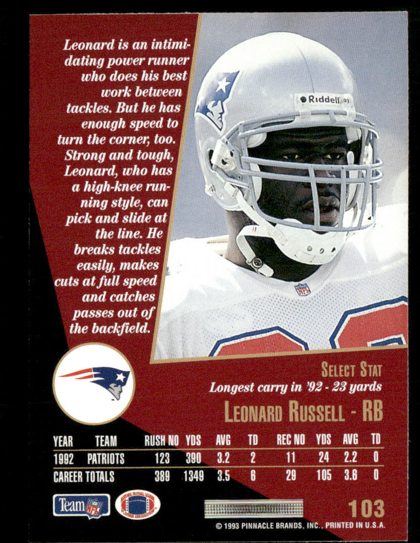 Leonard Russell 1993 Select #103 New England Patriots