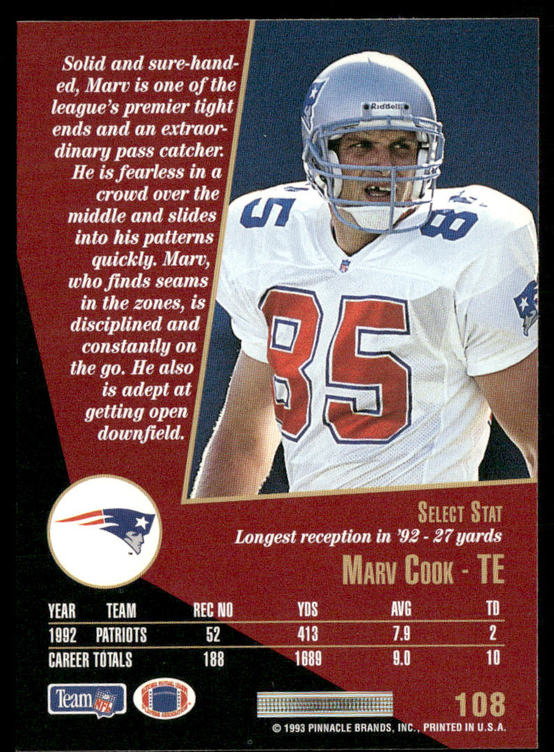 Marv Cook 1993 Select #108 New England Patriots