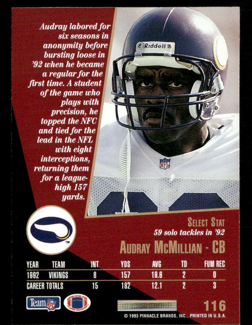 Audray McMillian 1993 Select #116 Minnesota Vikings