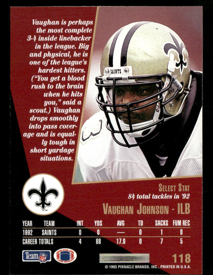 Vaughan Johnson 1993 Select #118 New Orleans Saints