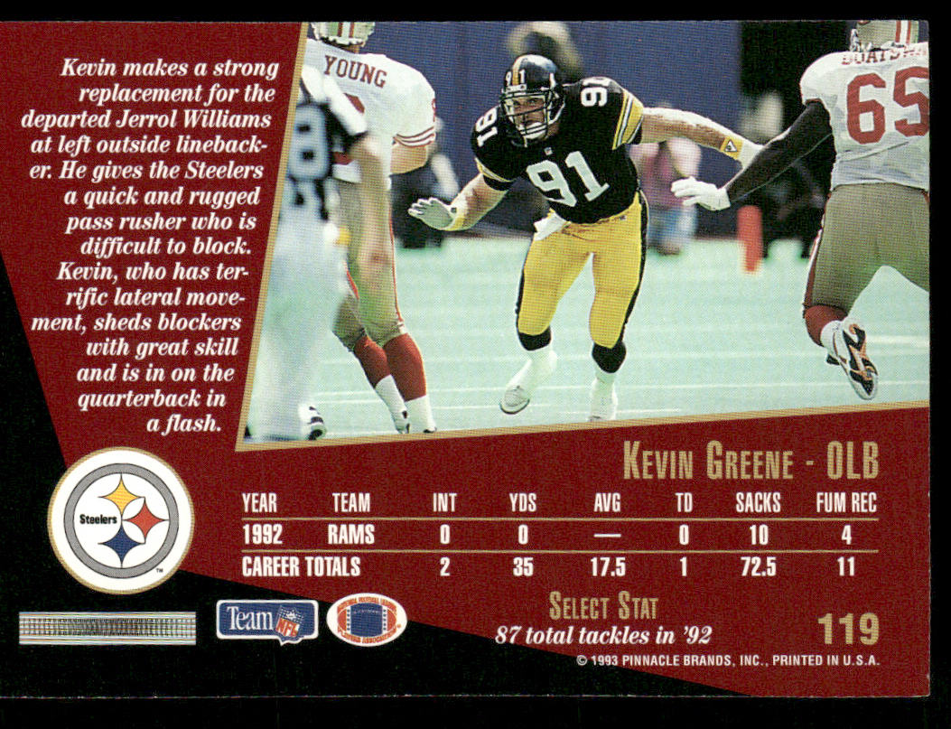 Kevin Greene 1993 Select #119 Pittsburgh Steelers
