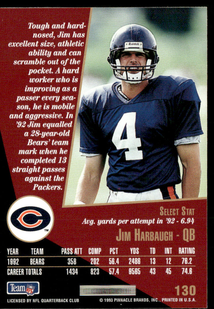 Jim Harbaugh 1993 Select #130 Chicago Bears
