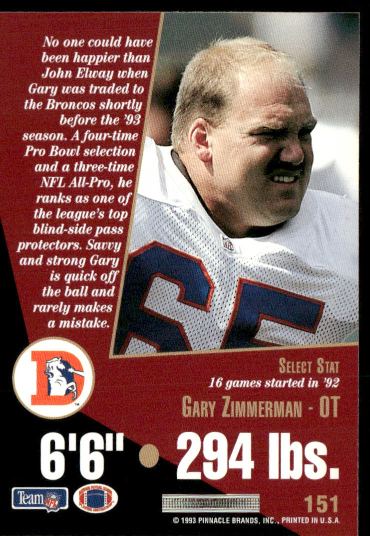 Gary Zimmerman 1993 Select #151 Denver Broncos