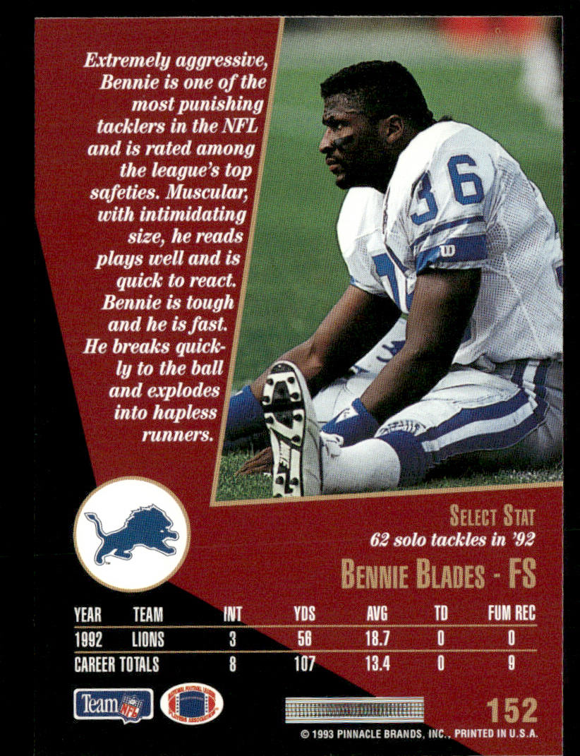 Bennie Blades 1993 Select #152 Detroit Lions