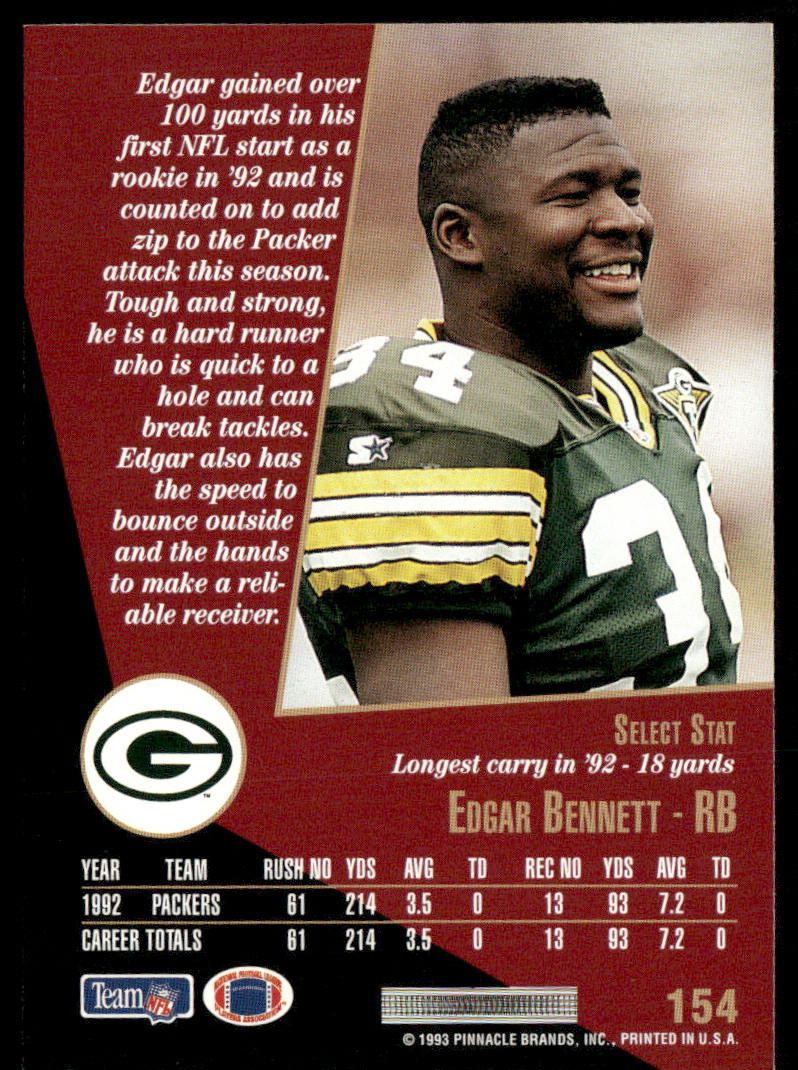 Edgar Bennett 1993 Select #154 Green Bay Packers