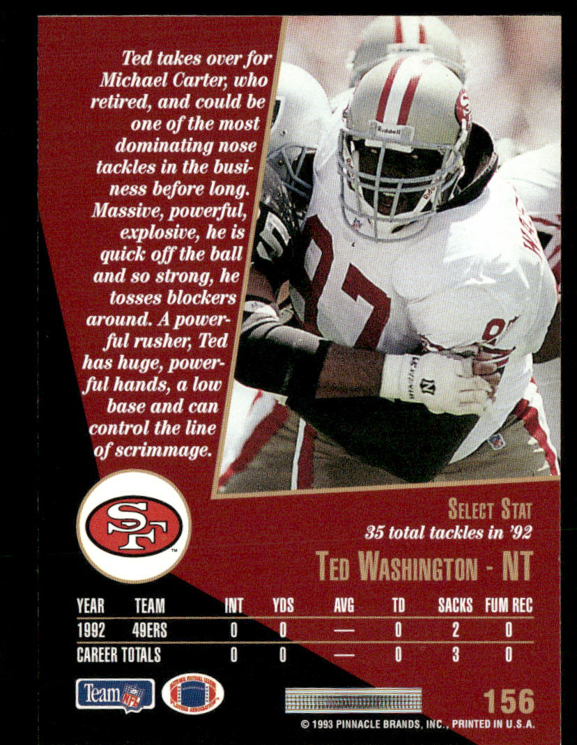 Ted Washington 1993 Select #156 San Francisco 49ers