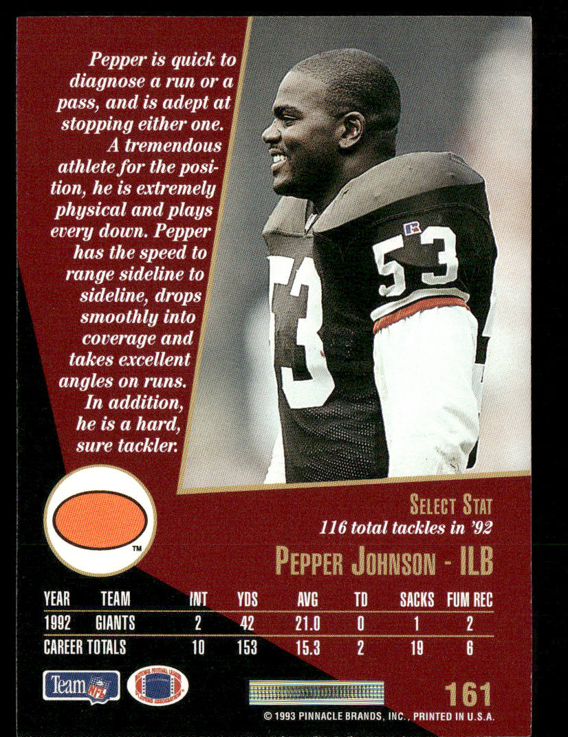 Pepper Johnson 1993 Select #161 Cleveland Browns