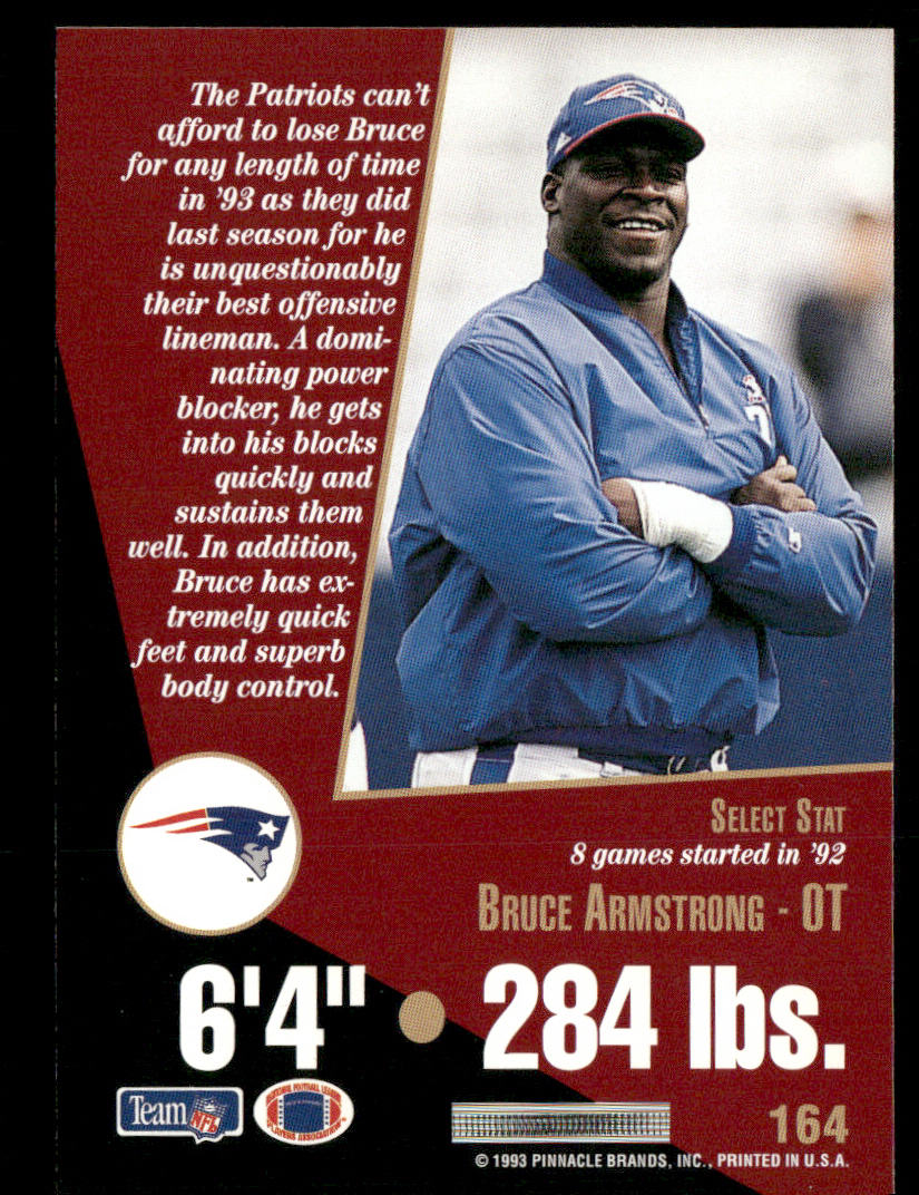 Bruce Armstrong 1993 Select #164 New England Patriots