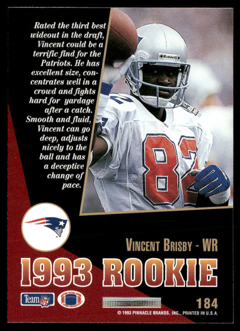 Vincent Brisby 1993 Select #184 RC New England Patriots
