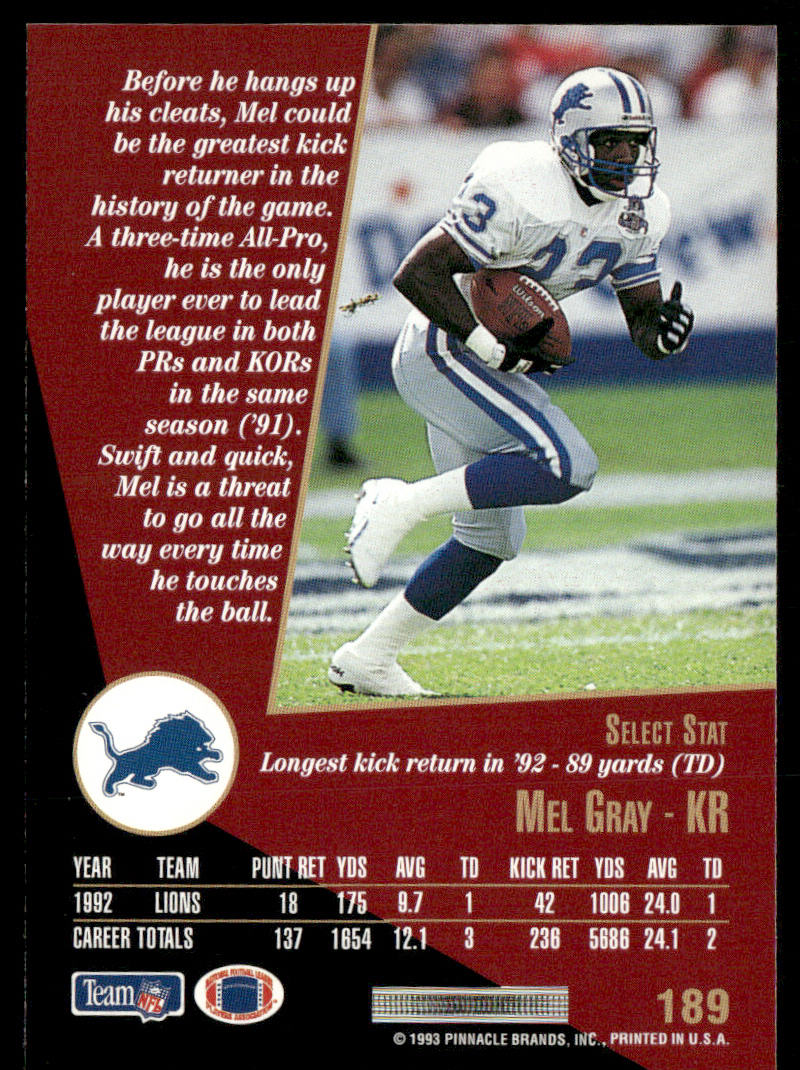 Mel Gray 1993 Select #189 Detroit Lions