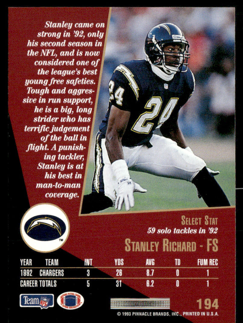Stanley Richard 1993 Select #194 San Diego Chargers