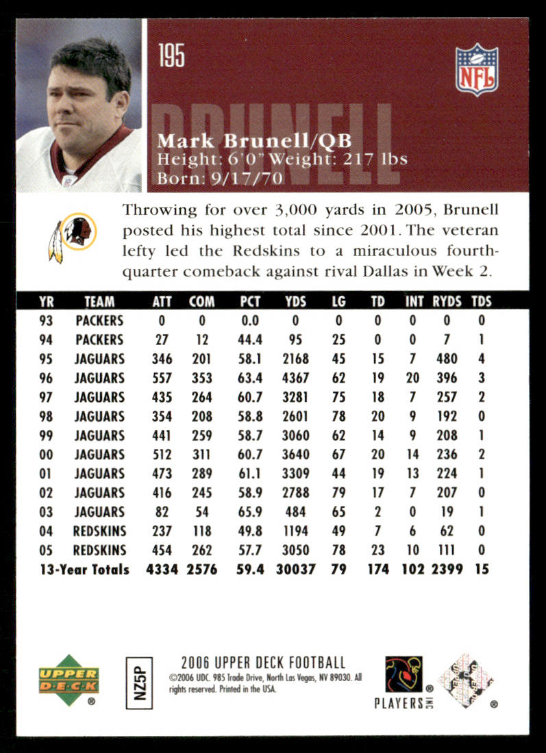Mark Brunell 2006 Upper Deck #195 Washington Redskins