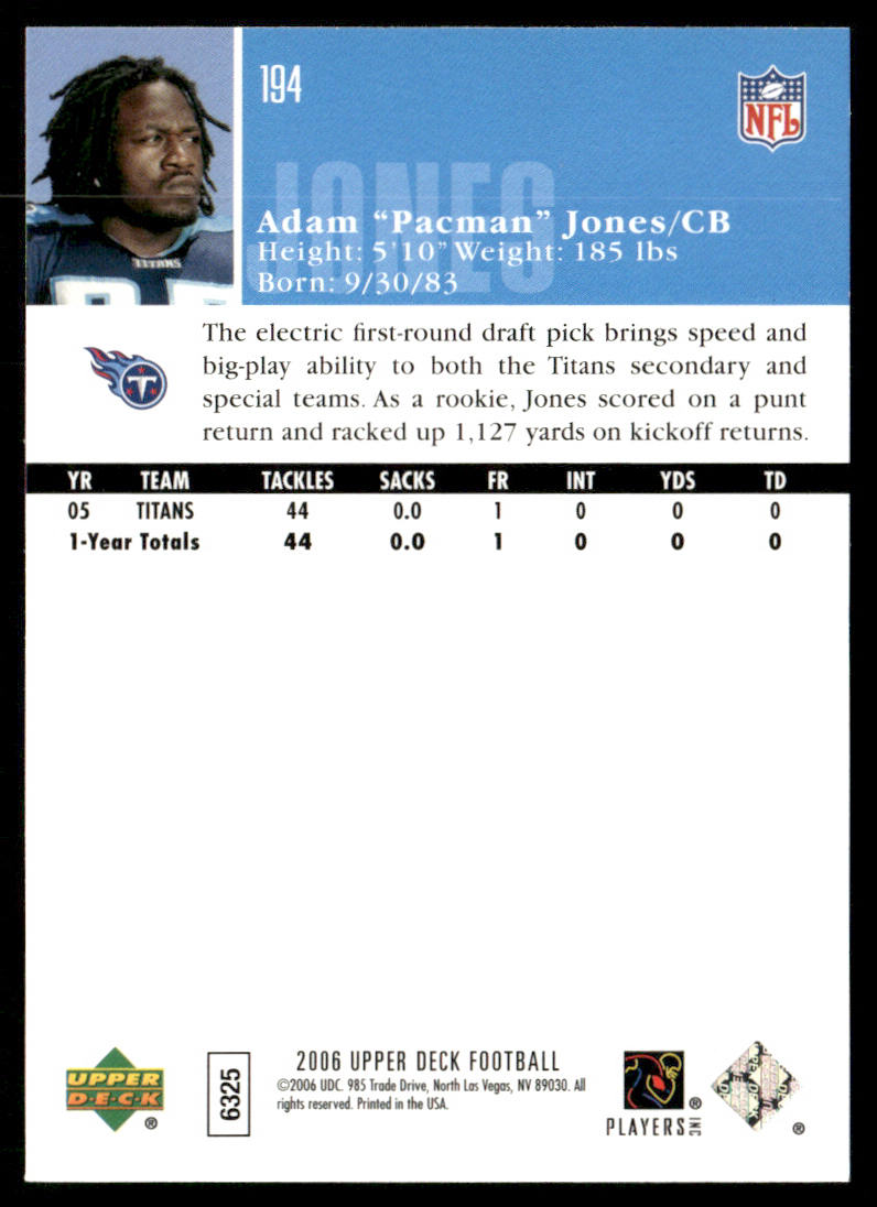 Adam Jones 2006 Upper Deck #194 Tennessee Titans