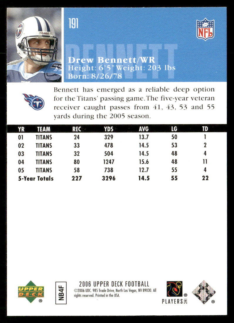 Drew Bennett 2006 Upper Deck #191 Tennessee Titans